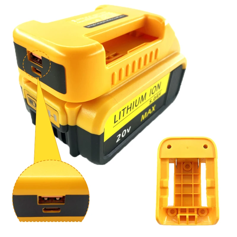 

Портативный USB-адаптер для зарядного устройства Dewalt 18 в 20 в, литий-ионный аккумулятор с USB и выходным портом Type-C, стойка для хранения батарей, держатель для планшетов