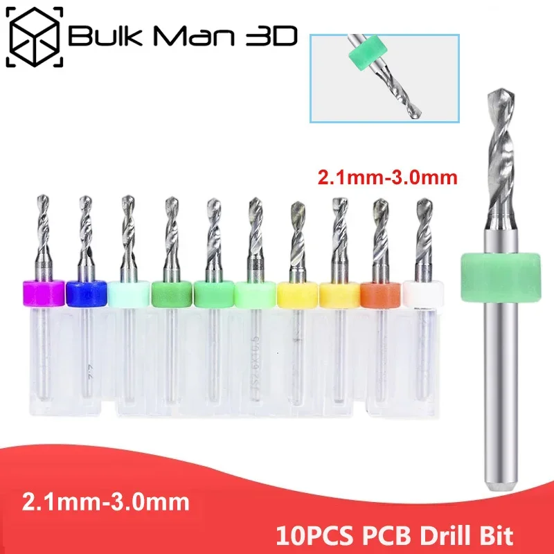 

10pcs 2.1mm-3.0mm / 3.05mm Carbide PCB Drill Bits Print Circuit Board Mini CNC Drilling Bit Set