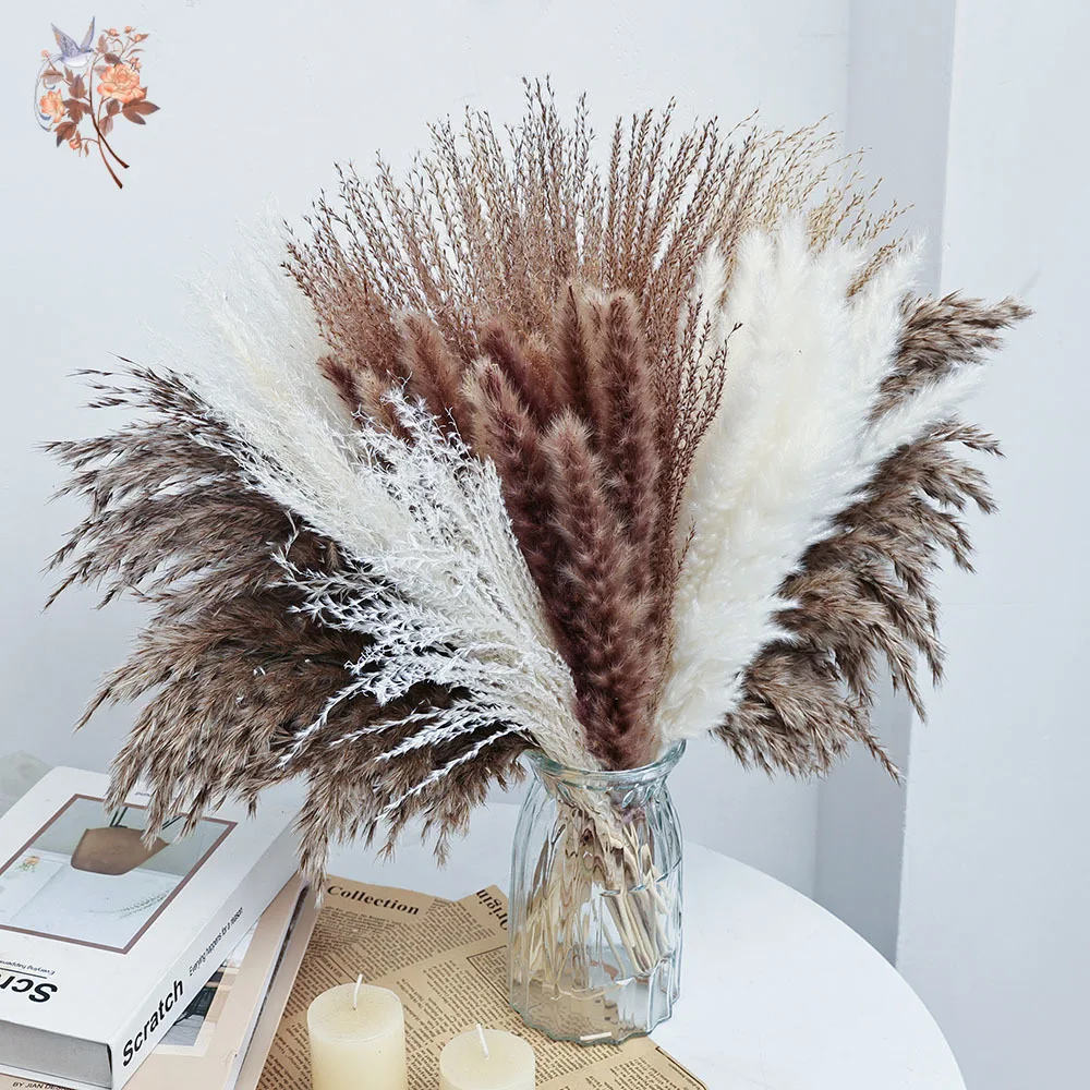 44 ชิ้น Fluffy Foxtail Pampas Bunch ดอกไม้ตกแต่งบ้านสีขาวธรรมชาติ Reeds Bouquet สําหรับงานแต่งงานตาราง Arrangements