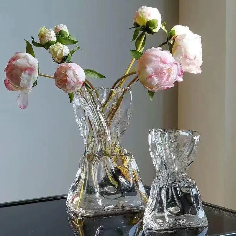 Irregular Glass Vase Transparent High-end Minimalist Creative Living Room Desktop Flower Arrangement Water Nourishing Decorative