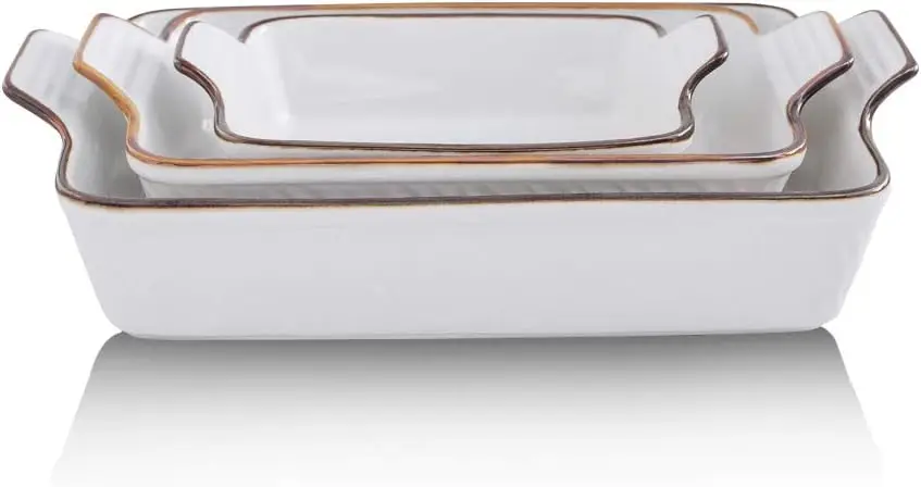 

3-Piece Ceramic Baking Dish Set, Rectangular Casserole Lasagna Pans, Oven Safe to 500°F, Easy Clean Nonstick Glaze