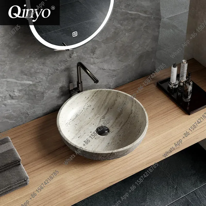 

X25 Medieval Style Table Basin, High-end Art Bowl-shaped Wash Basin, Creative Travertine Wash Basin
