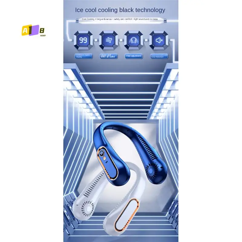 

A08F-USB Charging Electric Fan Hanging Wireless Neck FAN Portable Air Cooler Electric Fans Bladeless Rechargeable Mute Fans