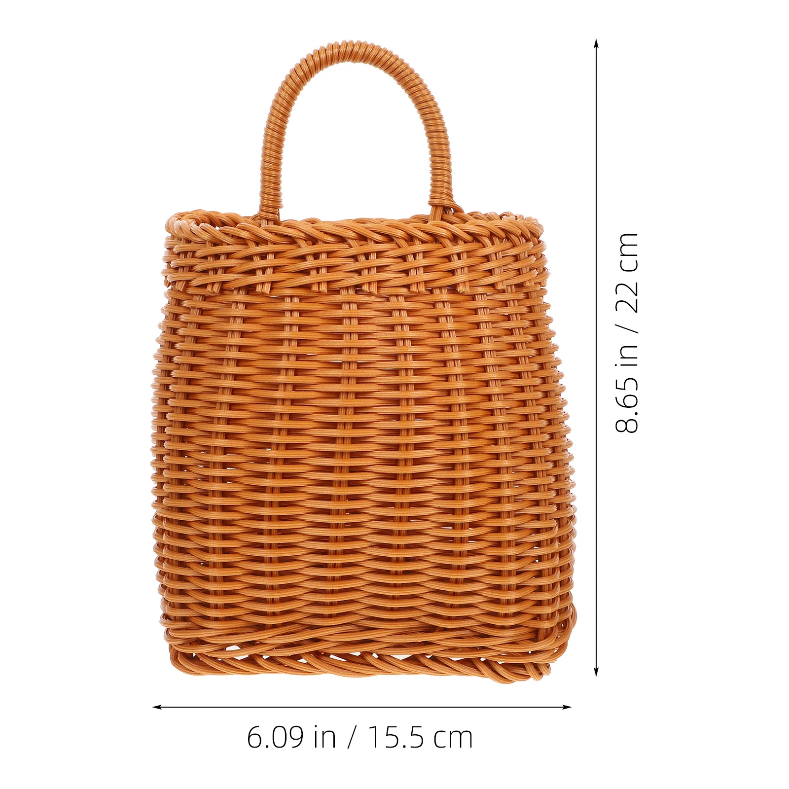 

Imitation Rattan Woven 15.5X11.5cm Top 16X11.5cm Bottom 17cm High Faux Rattan Handwoven Kitchen Storage Baskets Wall Hanging