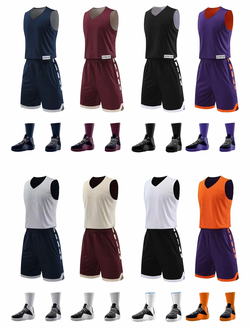 Double-sided Basketball Jerseys Suit for Men Women Quick-drying Basketball Training Uniform Sets Sleeveless Sports Clothes