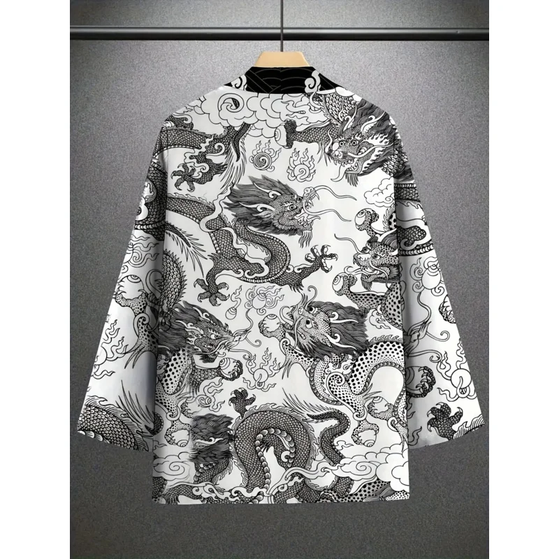 أزياء رجالية 3D التنين نمط طويلة الأكمام سترة الساموراي زي الرأس الياباني #3
