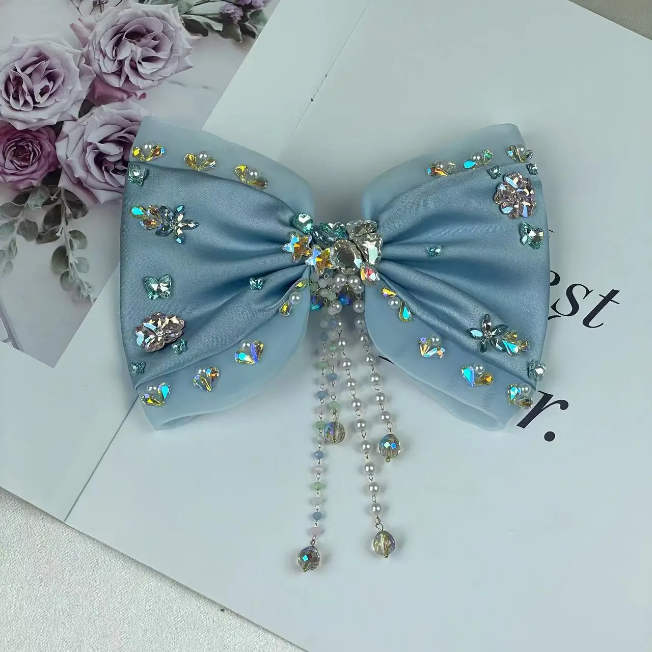 

Korean Style Heavy-Duty Hair Accessories, Satin Rhinestone Hair Clips, Bow Hair Accessories, Spring Clip Hairpins