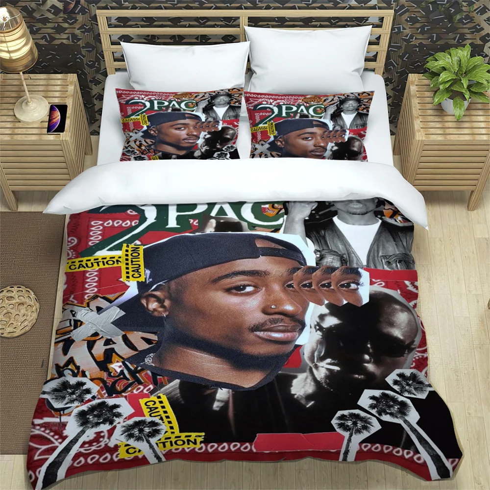 T-Tupac Shakur Fashion Trendy Print Three-piece Set Suitable for Kids or Adults Quilt Cover Pillowcase Bedding Set Birthday Gift