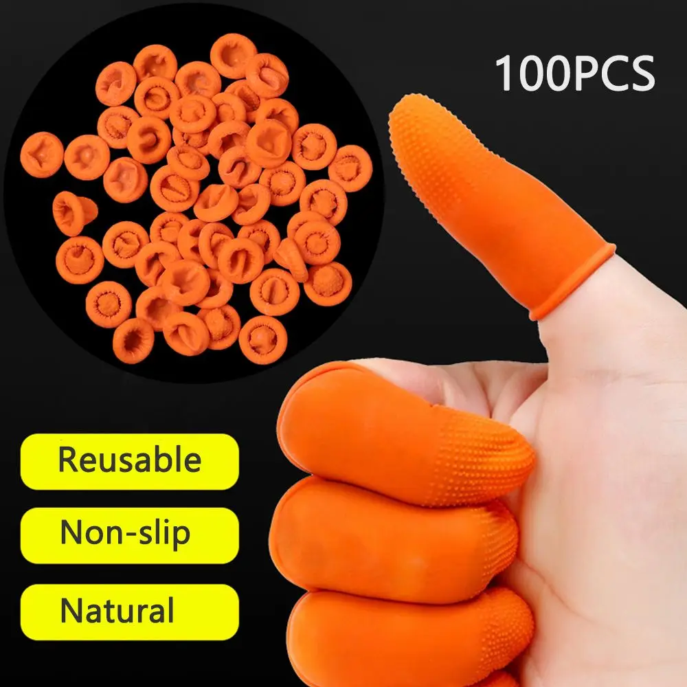 100PCS Reusable Finger Cover Natural Rubber Gloves Non-slip Latex Finger Cots Fingertips Protector Gloves Nail Art Tool