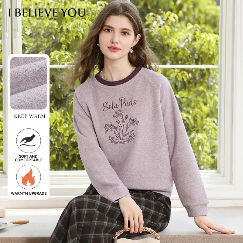 I BELIEVE YOU Woman Sweatshirts Embroidered Thick Warm Fleece Texture Pullover 2026 Winter New Daily Long Sleeve Tops 2264196528