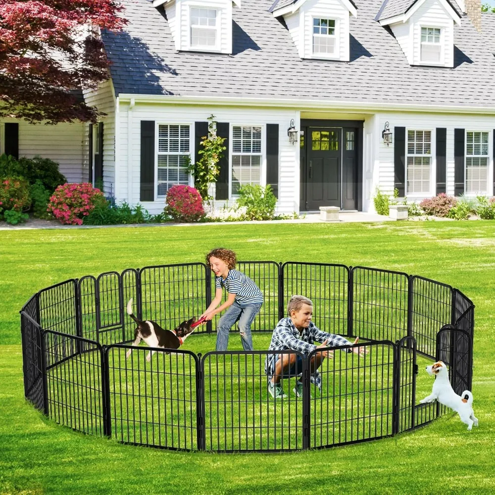 Dog Fence with Gate,Metal Fences and Borders for Dogs -No Dig Animal Barrier Fencing, Fence for Yard & Camping,Dog Pet Playpen