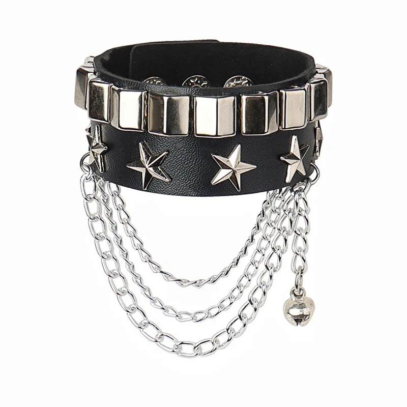 Black Leather Wristband Bracelet Cuff Goth Gothic Punk Bracelets Women Men Spikes Rivet Stud Bangle Cosplay Rock Unisex Jewelry