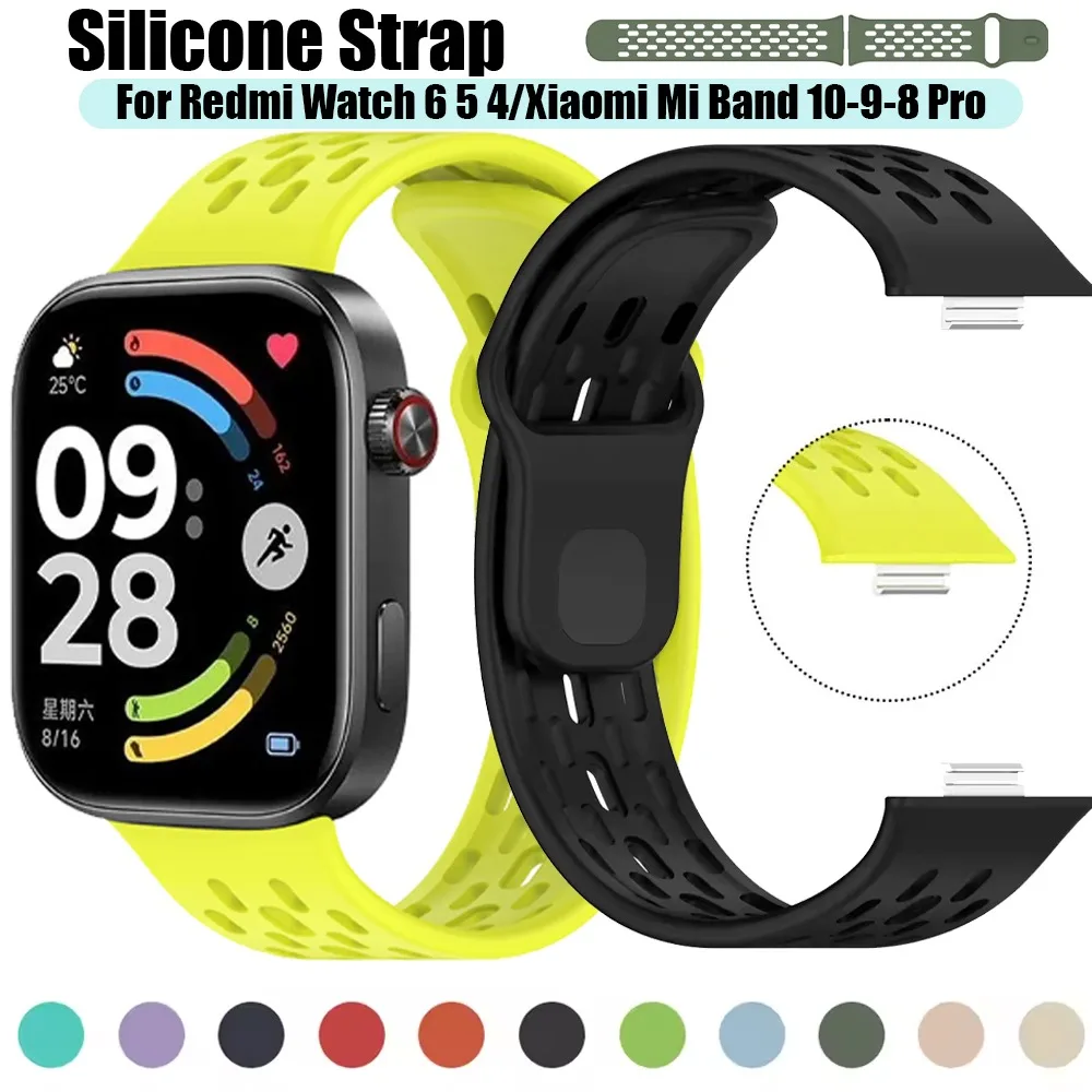 Silikonarmband für Redmi Watch 6 5 4 Atmungsaktives Armband für Xiaomi Mi Band 10 Pro/Mi 9-8 Pro Komfortables Zubehör