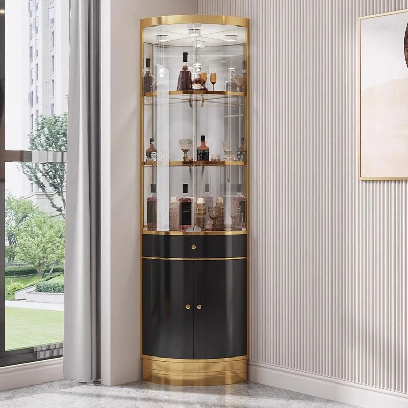 Stainless steel corner with drawer glass triangle against the wall wine cabinet