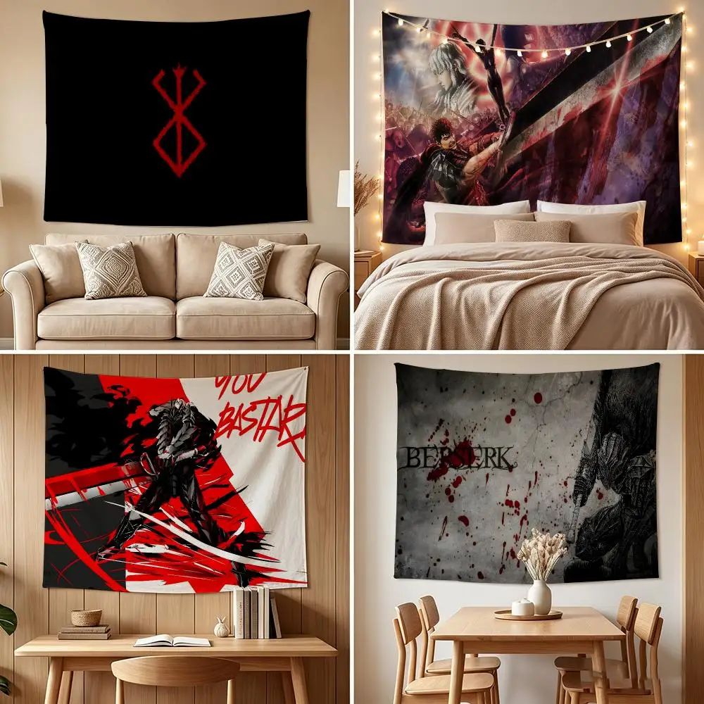 B-Berserk Tapestry Custom Living Bedroom Party Dormitory Interior Wall Bohemian Decoration Attached Clip