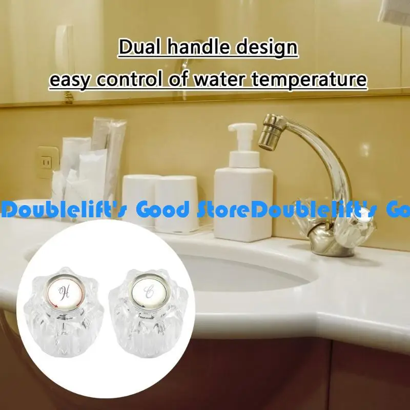 

652F Sturdy Acrylic Campers Shower Faucet Knobs Replacement Set of 2 for Campers Bathroom Sink with Screws and Button