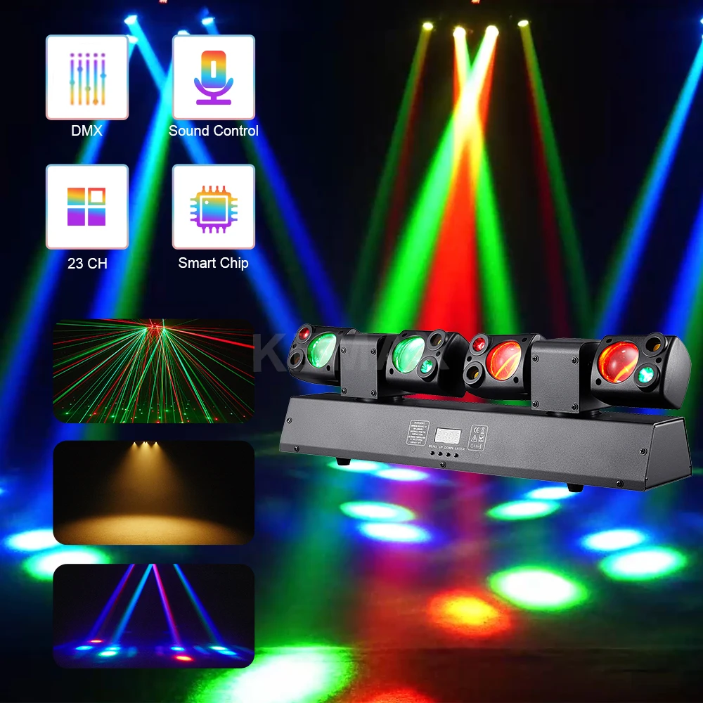 

80 Вт светильники с подвижной головкой, дискотека, светодиодный луч, пульт дистанционного управления, двойная головка RGBW DMX512, вечерние DJ-оборудование, сценическое освещение для рождественского клуба, мероприятия