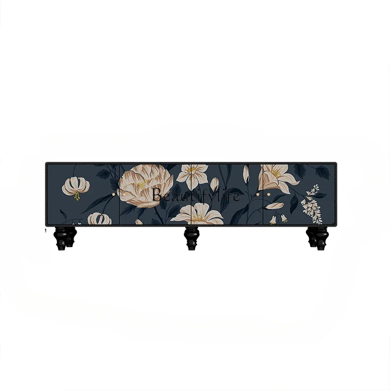 

ls 04French medieval wabi sand solid wood floor-to-ceiling TV cabinet wall decorative cabinet