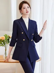 Navy Blue Suits Women New Autumn Fashion Professional Business Formal Slim Blazer And Pants Sets Office Lady Work Wear