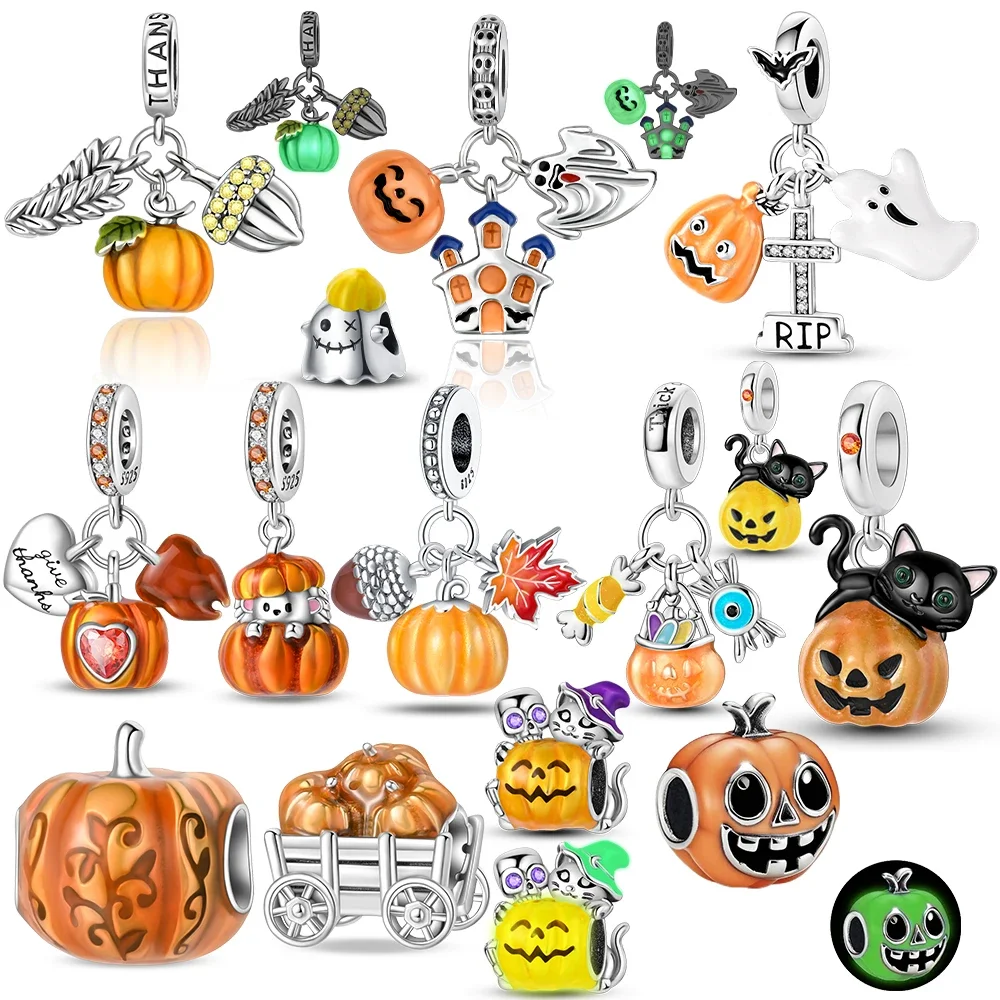 925 Sterling Silver  Pumpkin Charms Beads Fit Original Bracelets Bag Keychain Charms Beads Pendant Diy Women Jewelry Gift