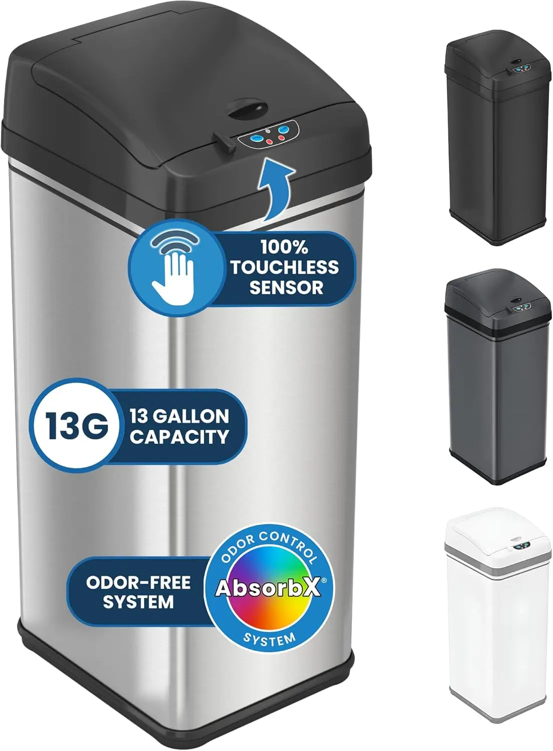 

13 Gallon Automatic Sensor Trash Can with Odor Filter, Fingerprint-Proof Stainless Steel, Hands-Free Motion Lid, Pet-Proof Lock