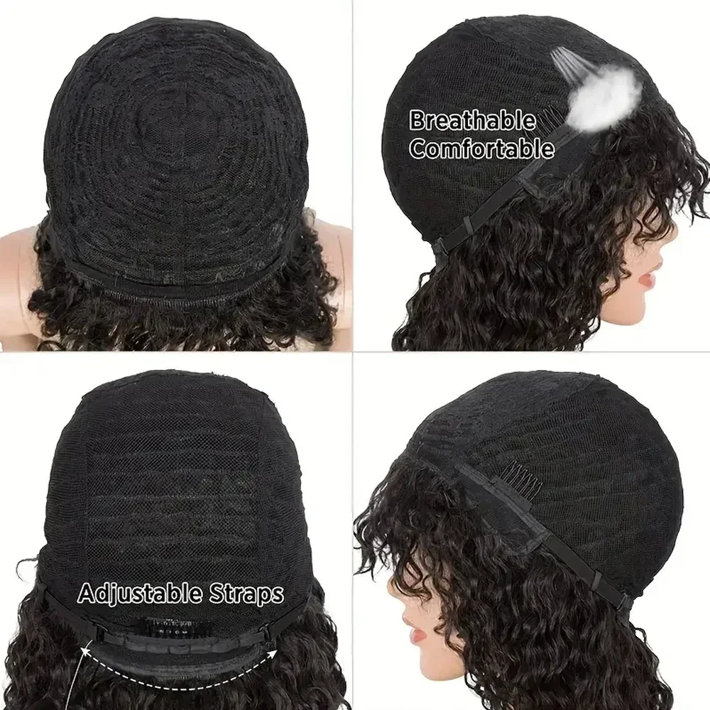 Perruque Lace Front Wig frisée naturelle noire, cheveux crépus, avec frange, densité 180%, sans colle, pour femmes africaines