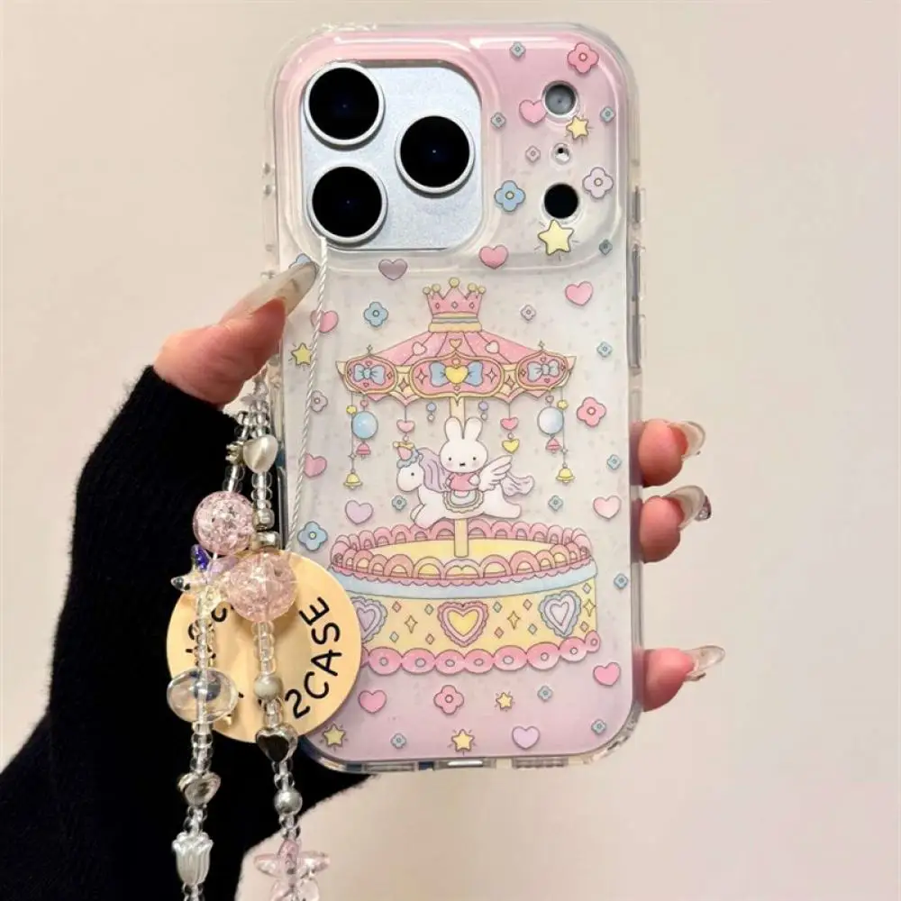 Niedliche Miffy Bunny Karussell transparente Handyhülle für iPhone, stoßfeste Schutzhülle mit Blumenmuster, Cartoon-Telefonabdeckung