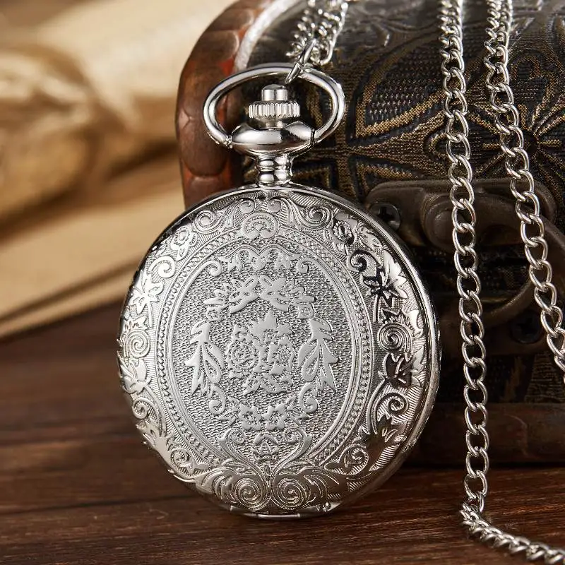 

Elegant Retro Carved Flower Shaped Men's Quartz Pocket Watch Classic Casual Outdoor Pendant Pocket Watches Men Holiday Gift