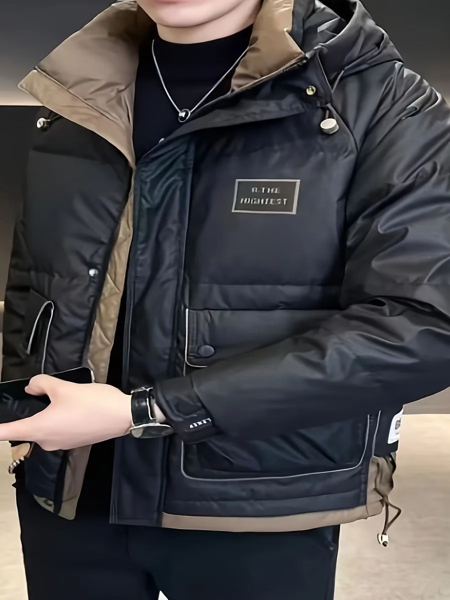 

Men's Winter Thiened Cotton Jaet Casual Hooded Warm Faionable Versatile Long Sve ort Coat Double Button Closure