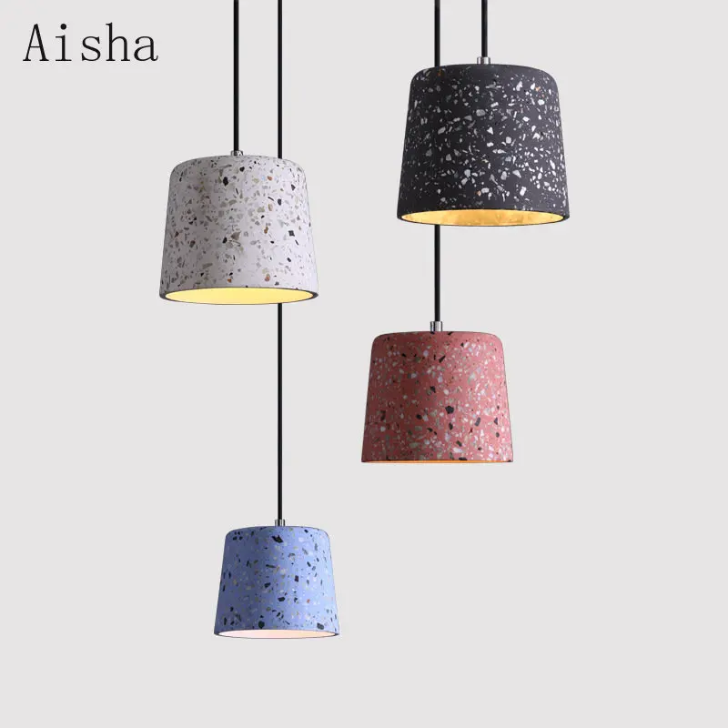 

Designer's Restaurant Cement Hanging Lamps Cafe Bar Terrazzo Pendant lamp for Bedside TV Background Home Decorative lustres