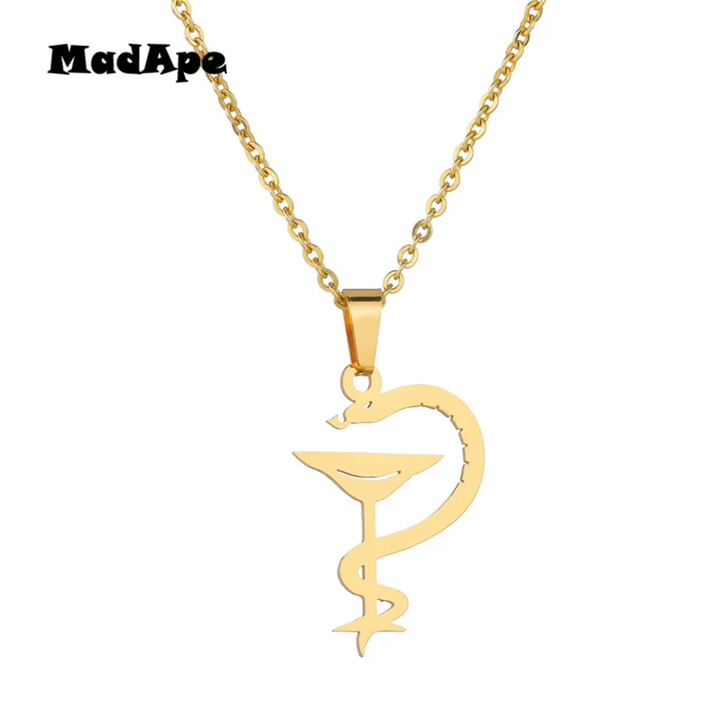 MadApe 316L Stainless Steel Snake Pendant Necklace For Women Fashion Gold-color Wine Cup Pendants Necklace Sweater Chain Choker