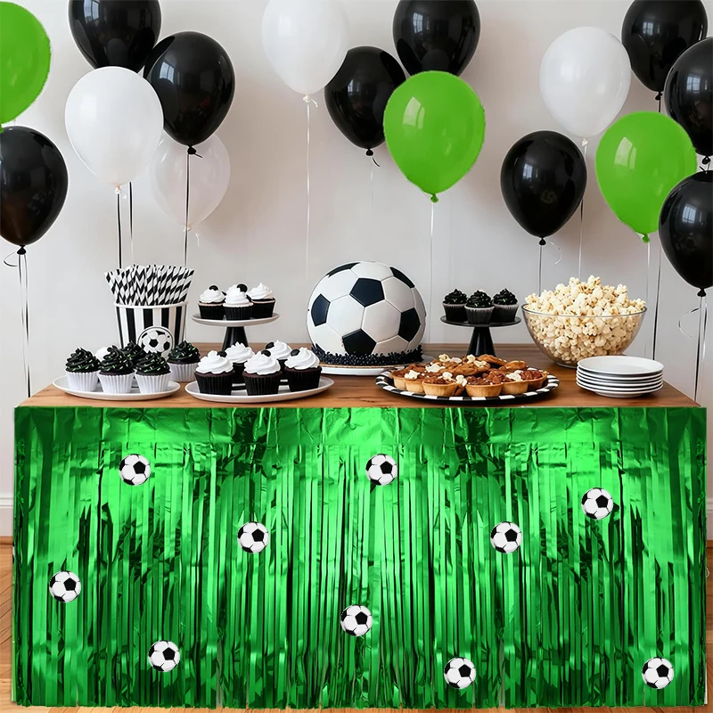 

1/2set Football Theme Green Tassel Table Skirt with Soccer Sticker Kids Adults Sports Party Decoration Favors Birthday Supplies