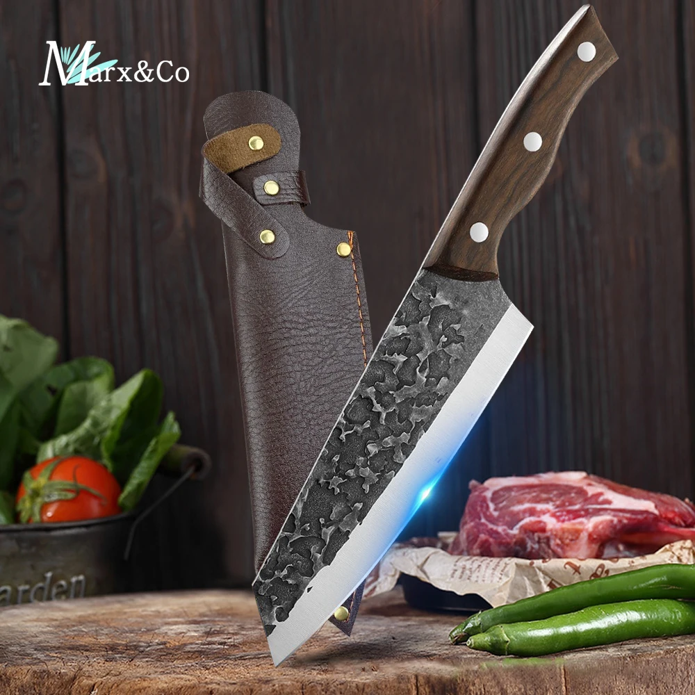 High Carbon Hand-Forged 8 Inch Kitchen Knife Cooking Knife Boning Knife Meat Cleaver Knife Log Color Handle Kitchen Tools