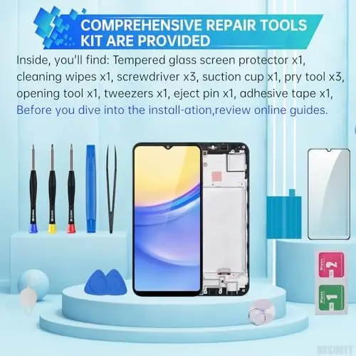 A15 5G Screen Replacement with Frame LCD Touch Digitizer Full Assembly Fix Glass Repair Tools Kit