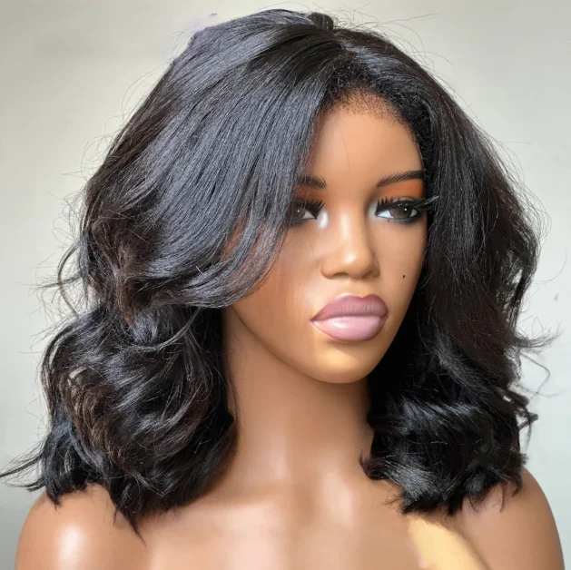 Short Bob Preplucked Soft Natural Black Yaki Kinky Straight Wave Deep Lace Front Wig For Women With Baby Hair Glueless Daily