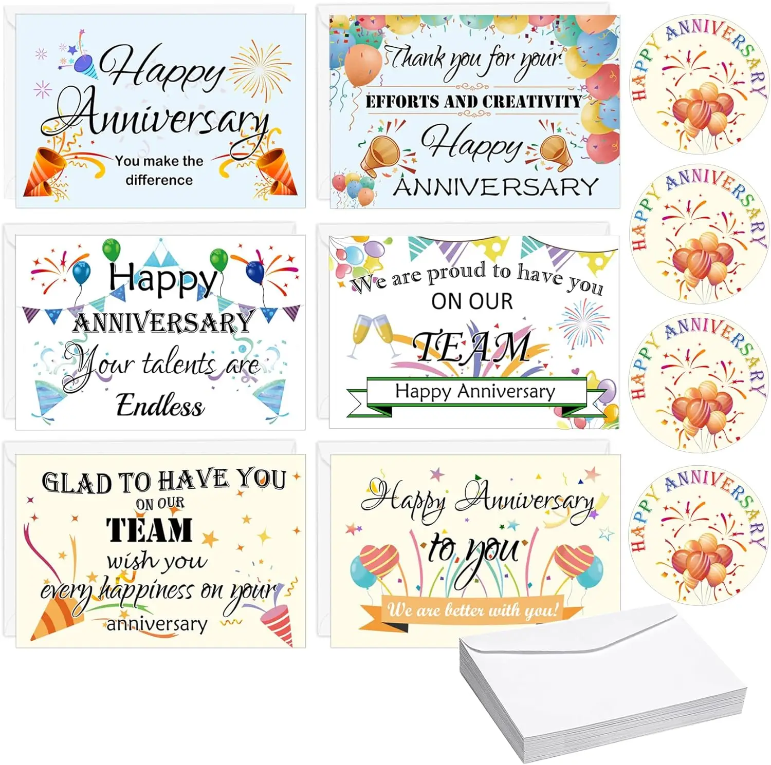 

Employee Anniversary Cards 4 x 6 Inch Encouragement Work Team Greeting Cards With Envelope for Greetings Work Team Supply 24pcs