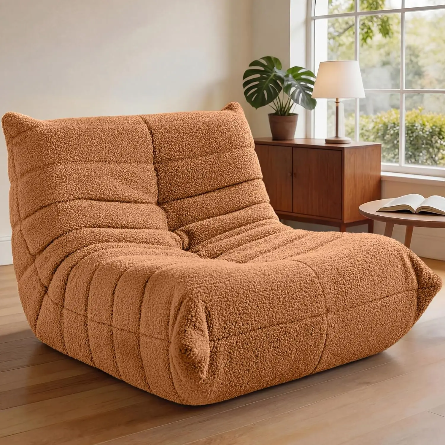 

Bean Bag Chair Fireside Lazy Floor Sofa, Teddy Fleece with High-Resilience Foam Filling for Living Room Bedroom Office Brown