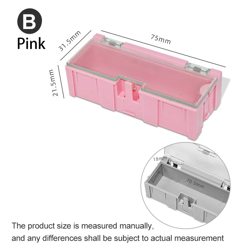 SMT SMD Container Box, Mini Electronic Components Parts Assortment Storage Case with Transparent Lid,  Tool Organizers