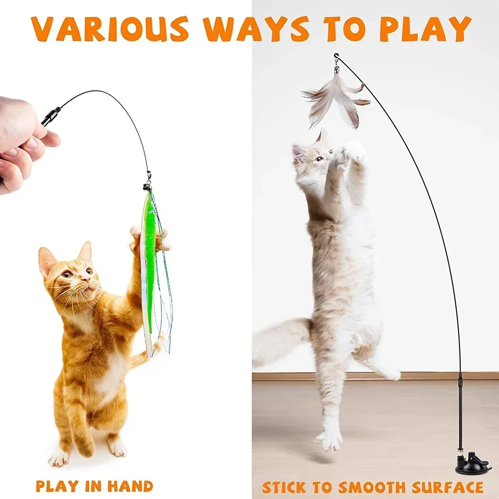 Funny Interactive Cat Feather Toy, Sucker Stick for Indoor Kitten Play, Chase Exercise, Amusing Accessories