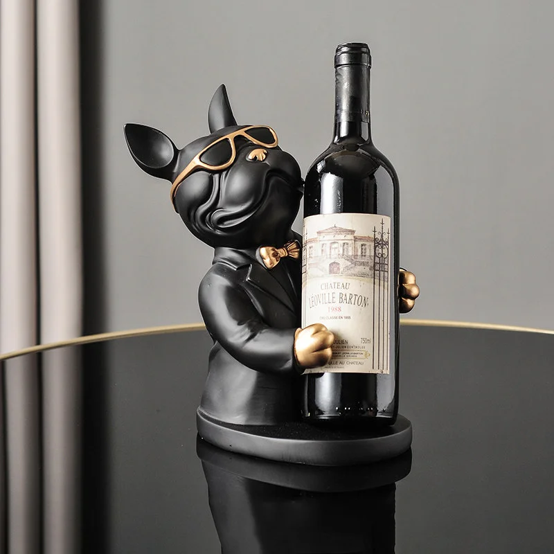 Dekoration Tierfiguren Weinhalter Harz Handwerk Bulldogge Statue Weinflaschenhalter Schreibtisch Tisch Champagner Rack Raumdekoration