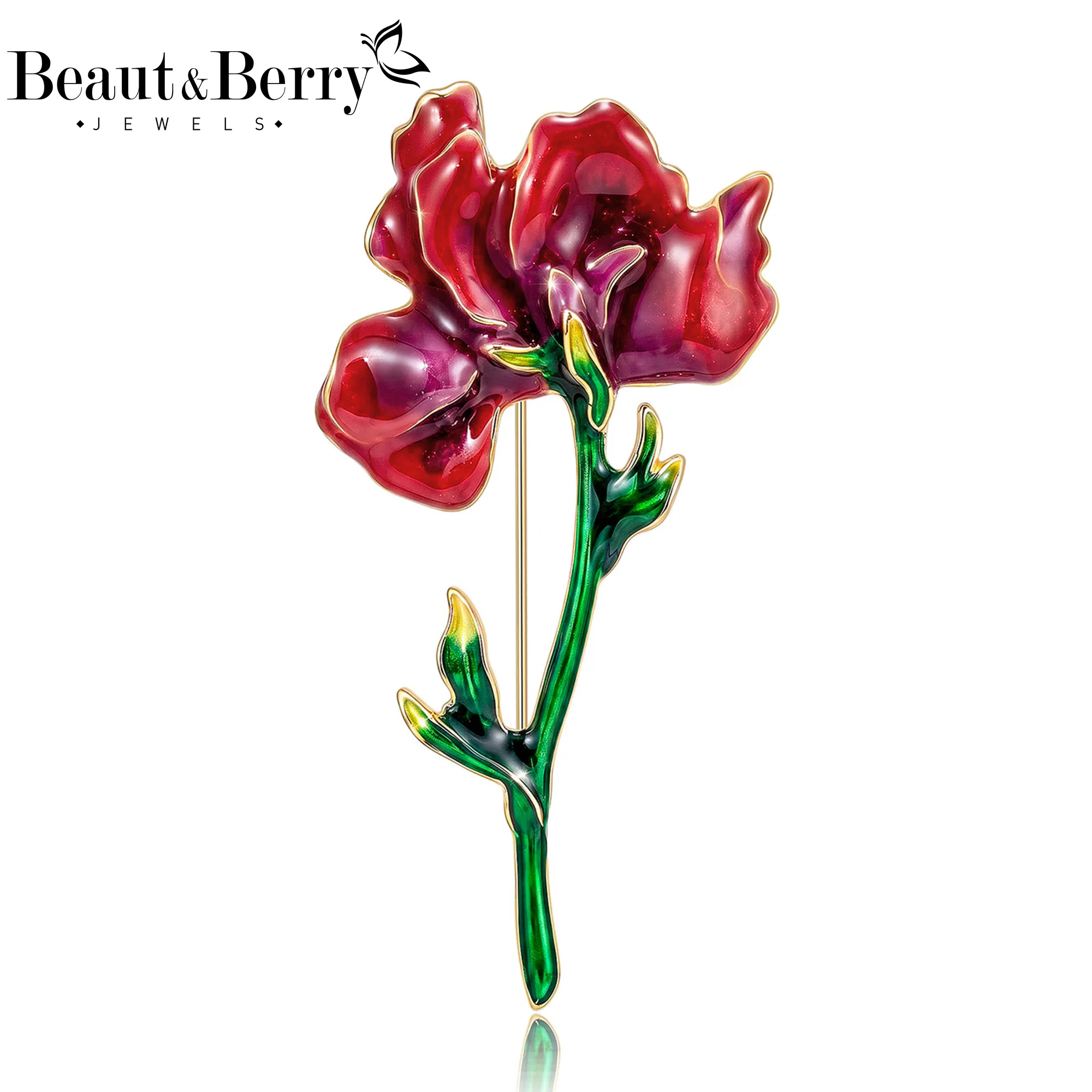 Beaut&Berry Luxury Enamel Sweet Pea Flower Brooches for Women Unisex Plant Pins Casual Party Jewelry Accessories Gifts