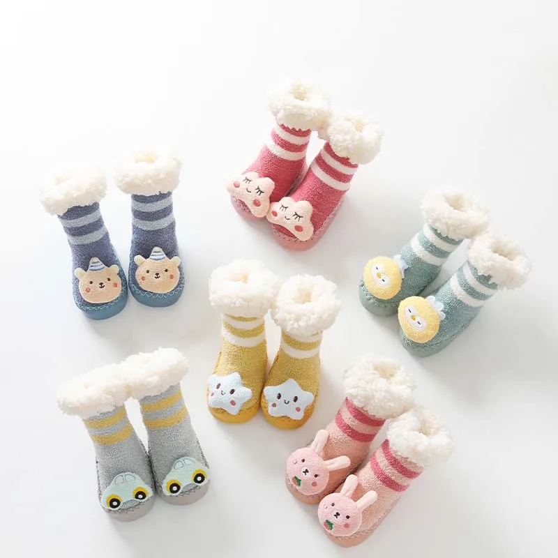 First Walkers Anti-slip Warm Newborn Floor Socks Winter Baby Boy Girl Booties Fluff Soft Toddler Shoes Baby Socks