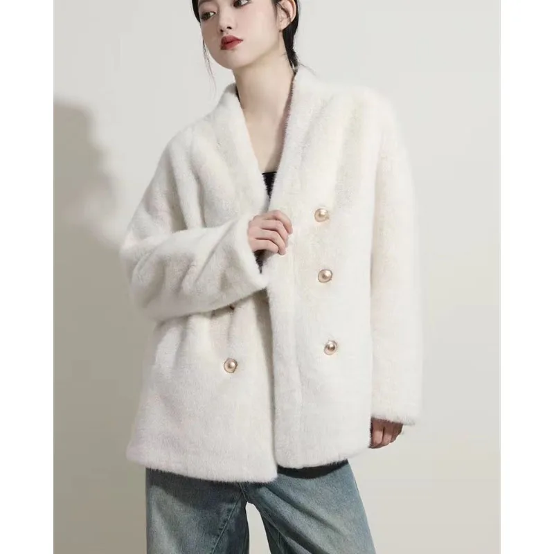 Mink Fur Coat Women New 2024Autumn Winter Fashion Short Fur Integration Jacket Environmental Protection Mao Mao Outwear Female