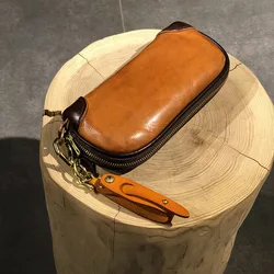 Bolso de mano de cuero genuino hecho a mano para hombre y mujer, Cartera de diseñador informal de alta calidad, tarjetero para teléfono