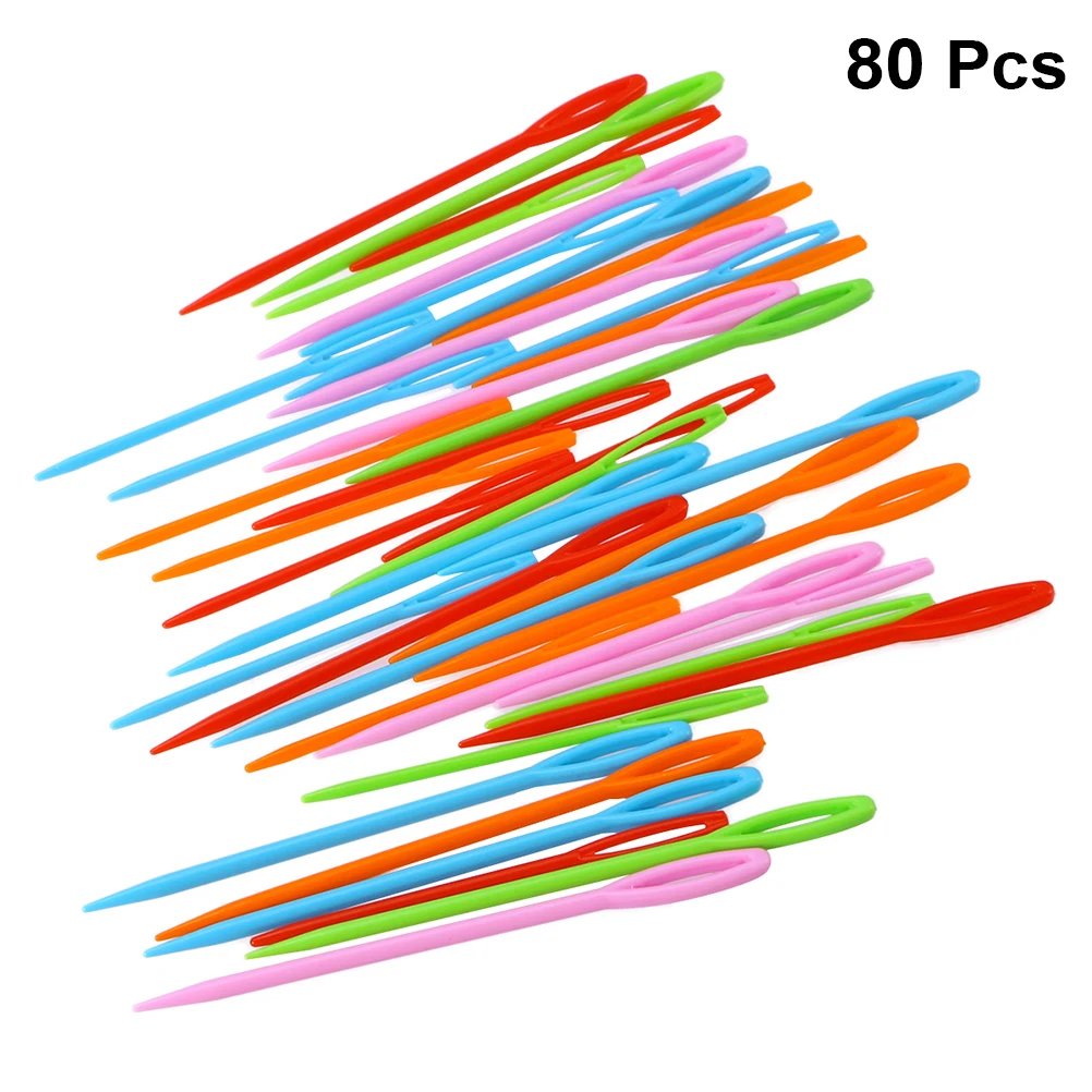 

80Pcs Plastic Sewing Needles Large Hole 7cm 9cm Mixed Size Safe for Kids Craft Weaving Knitting Sewing Needles