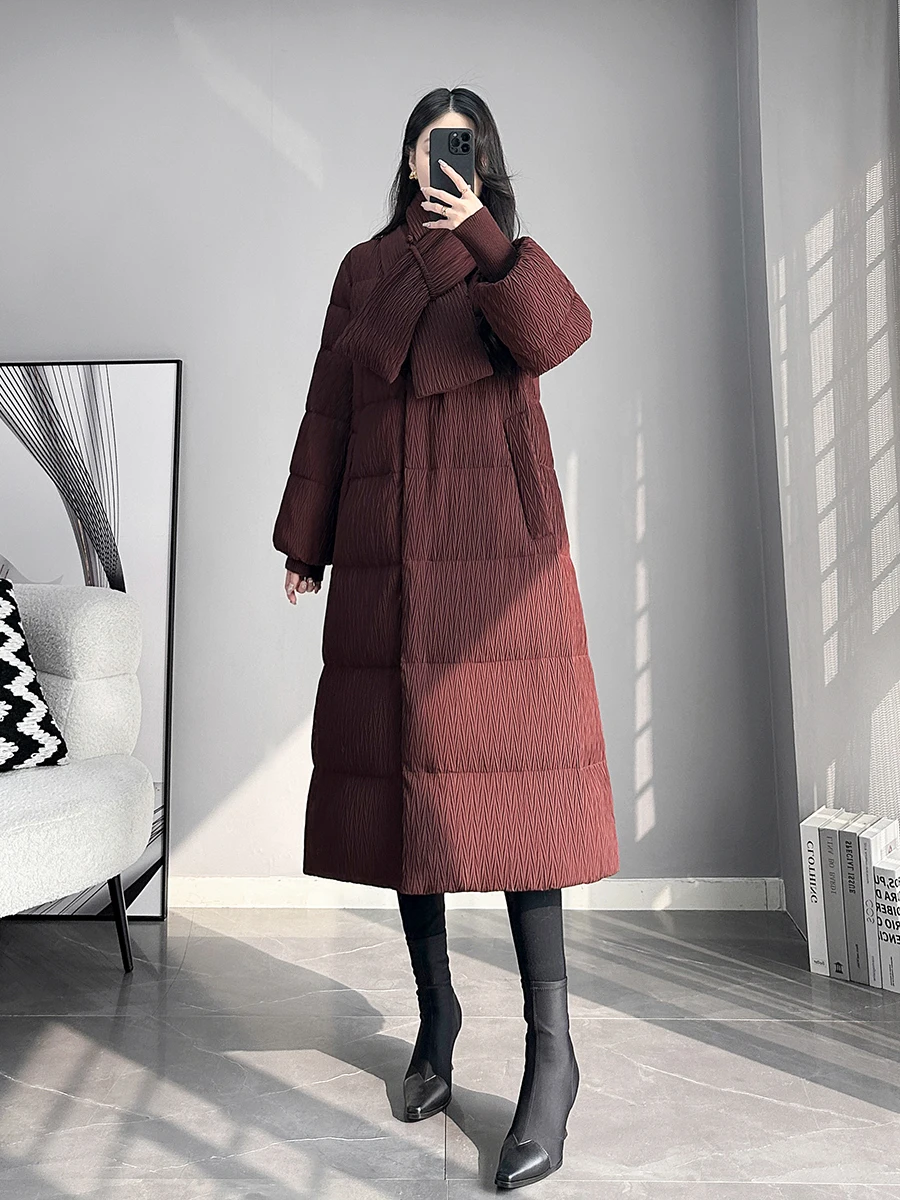 

Red Large Brand White Goose down Jaet 2025 New Winter Texture Long Loose Warm Outerwear Women's Faion Commute Sle