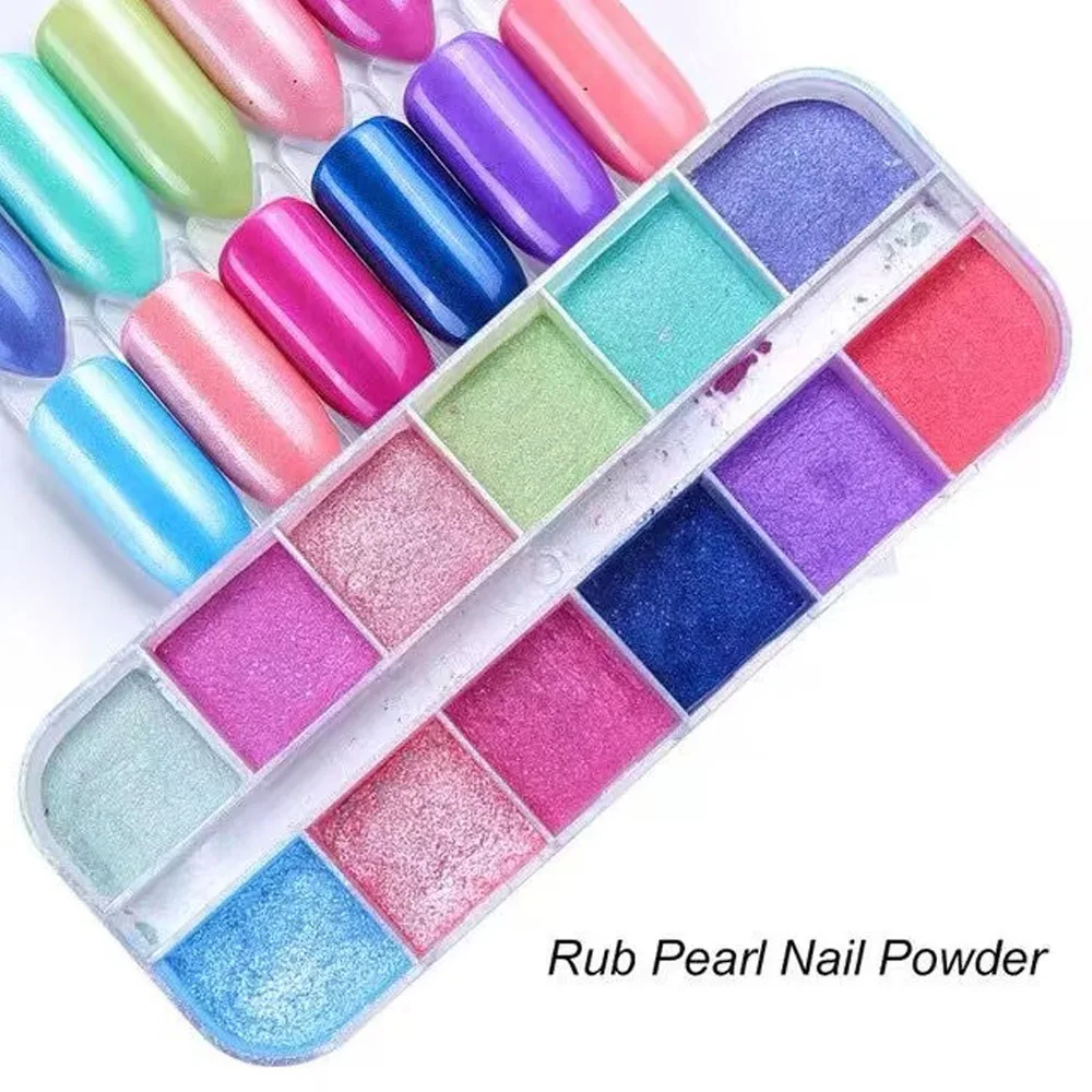 12 Kleur/Doos Chroom Nagel Poeder Magische Spiegel Wrijven Nagel Glitter Poeders Spiegel Effect Voor Nagels Diy Multi Colored Nail Poeders