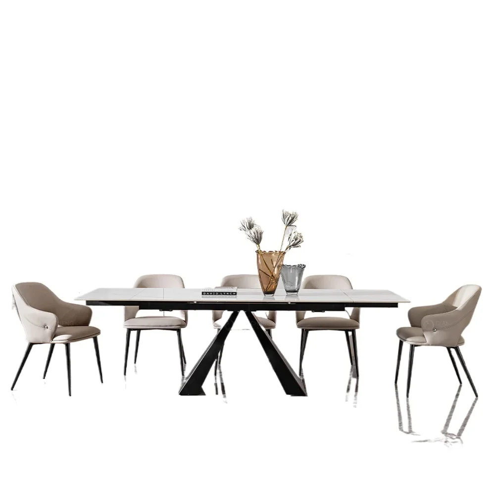 Italian minimalist rock slab dining table and chairs modern simple small apartment retractable dining table