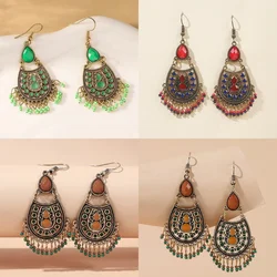 Bohemian retro tassel earrings, grand, fashionable, exaggerated earrings, ethnic style long earrings for women
