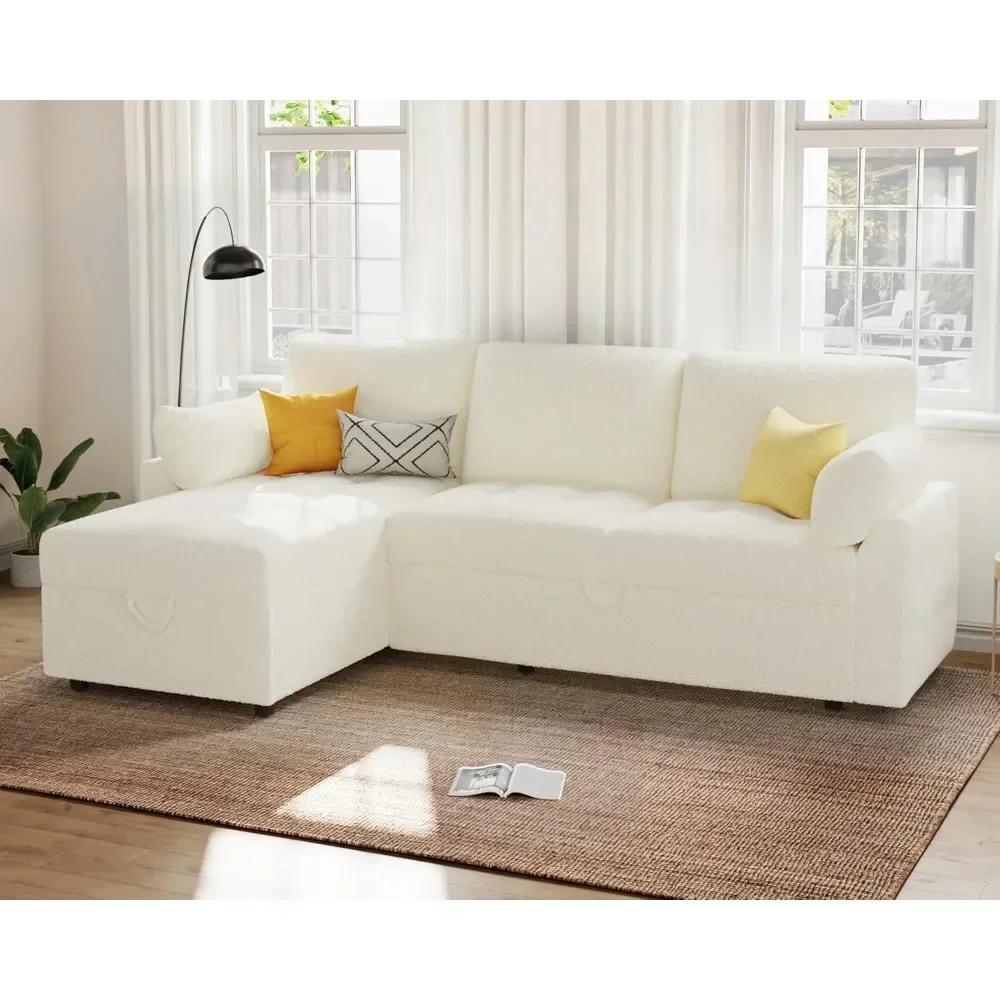 Pull Out Sofa Bed, Modern Tufted Convertible Sleeper Sofa, L Shaped Sofa Couch with Storage Chaise, Sectional Couch Bed